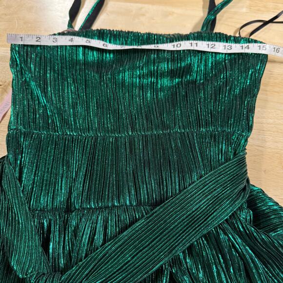 Mac Duggal NWT 27062 Ruffle Tiered Belt Detail Dress Emerald Green Sz 2 Metallic - Picture 7 of 9